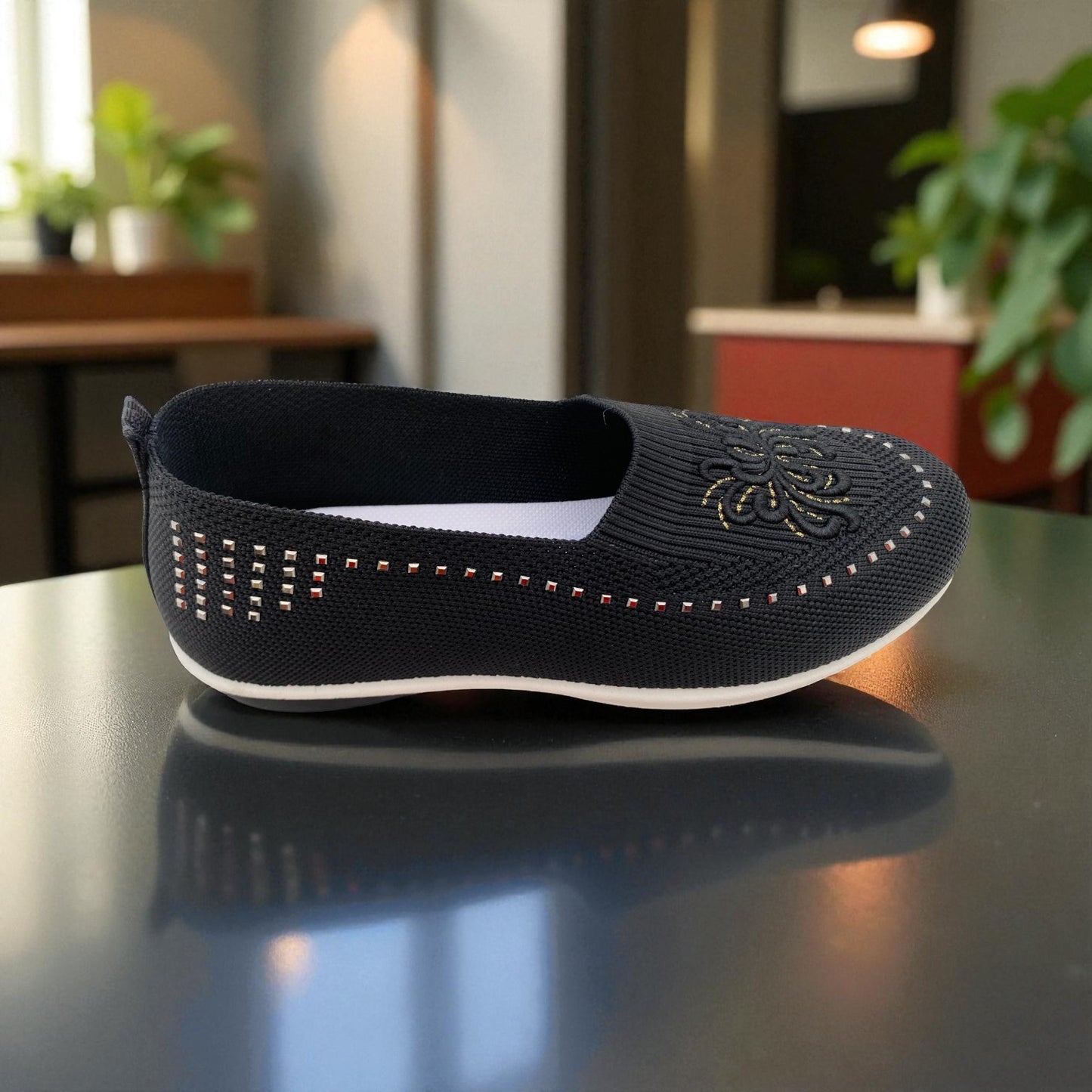 407 - Black Lace Knit Loafer — Soft Elegance Edition