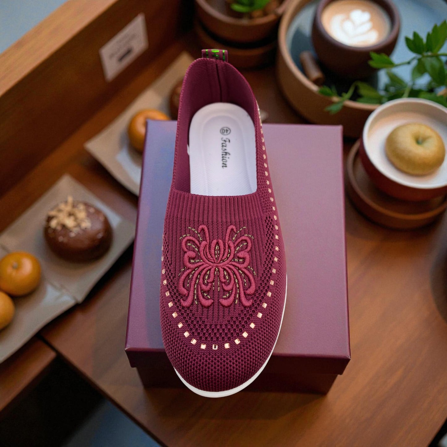 407 - Purple Lace Knit Loafer For Girls