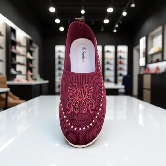 407 - Maroon Lace Knit Loafer — Soft Elegance Edition