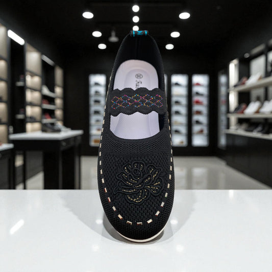 409 - Black Knit Sneaker For Women