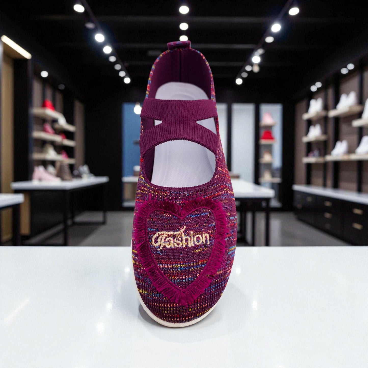 412 - Maroon Heart Lace Comfort Loafer