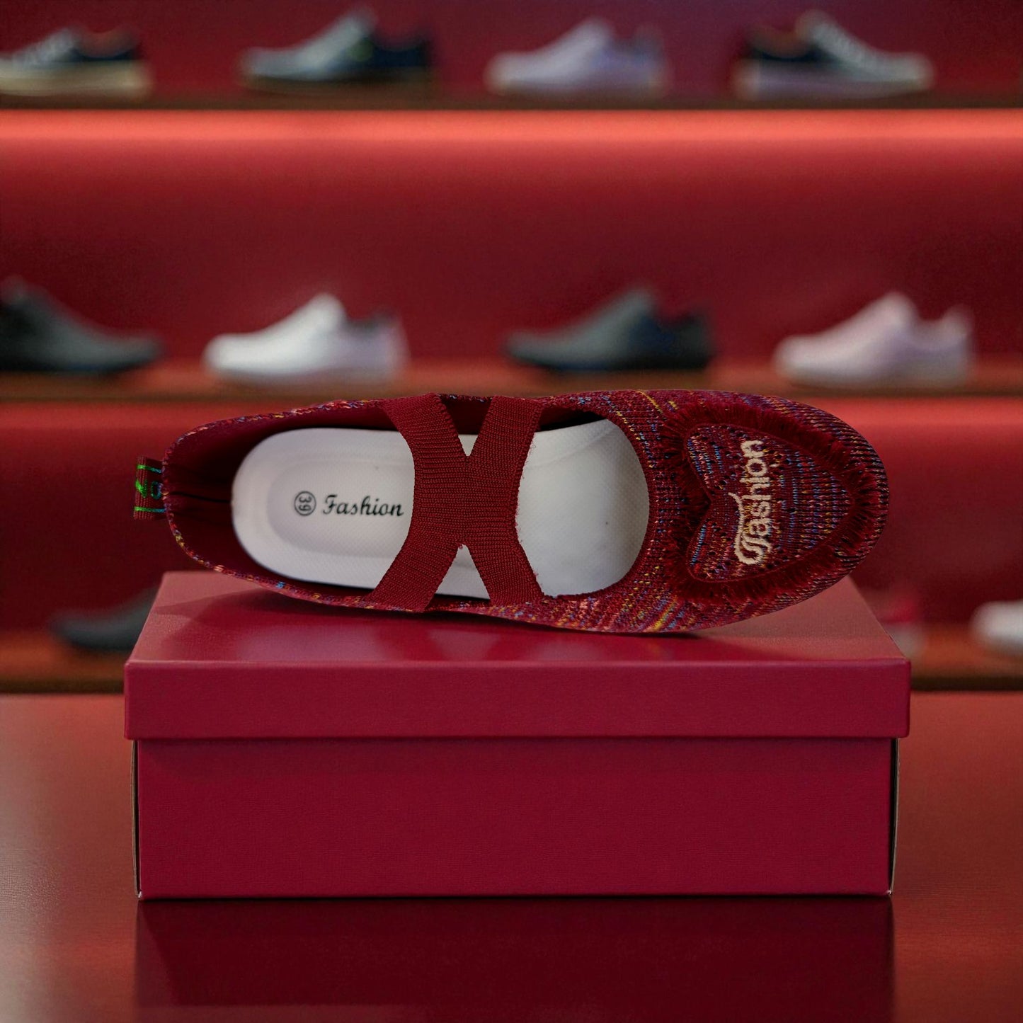 412 - Maroon Heart Lace Comfort Loafer