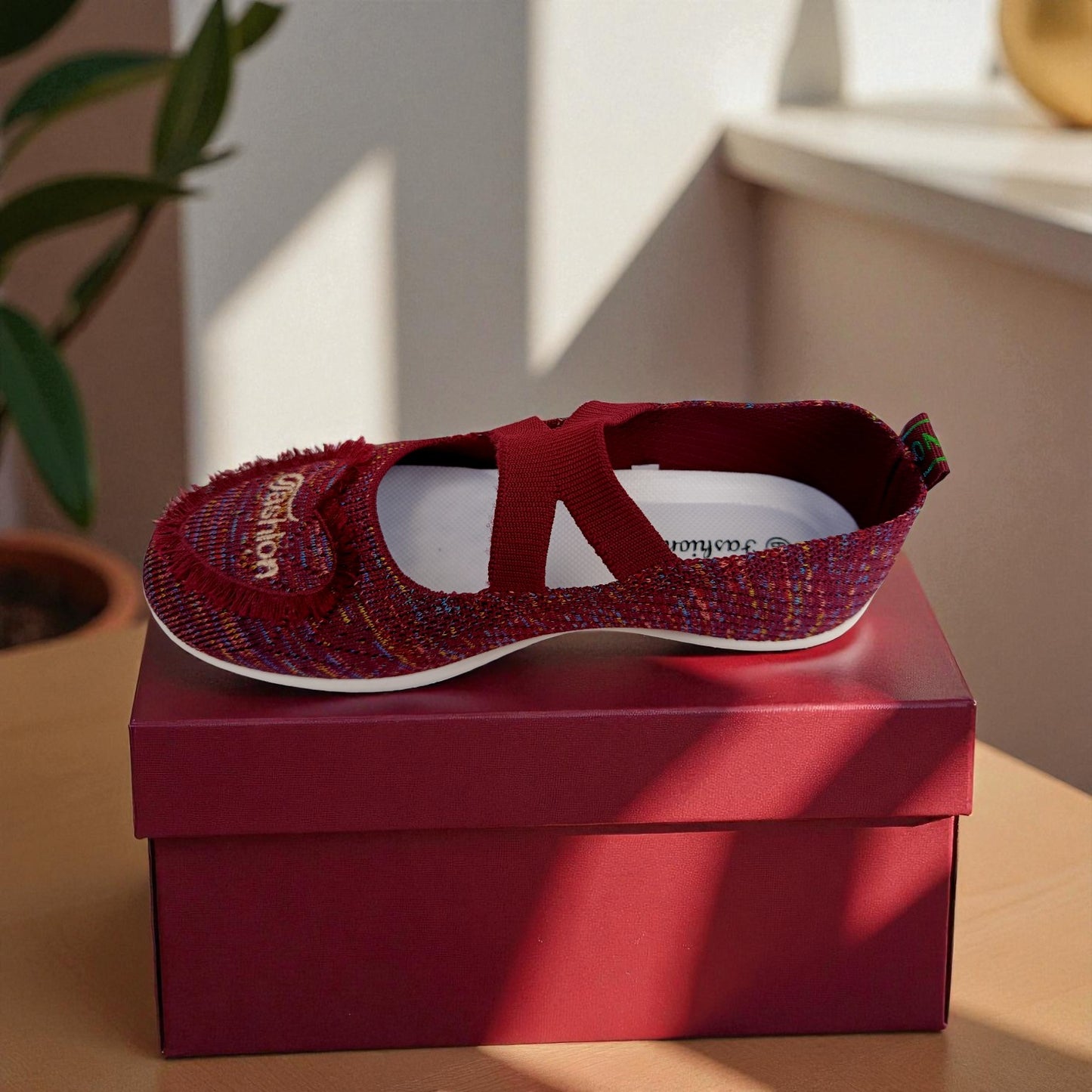 412 - Maroon Heart Lace Comfort Loafer