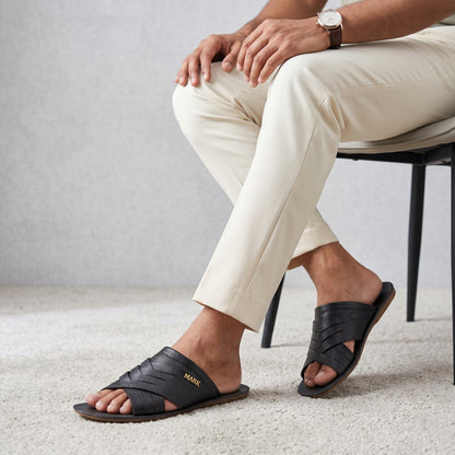 Men’s Premium Black Cross Strap Sandal – Stylish Comfortable Casual Slipper - 8646027