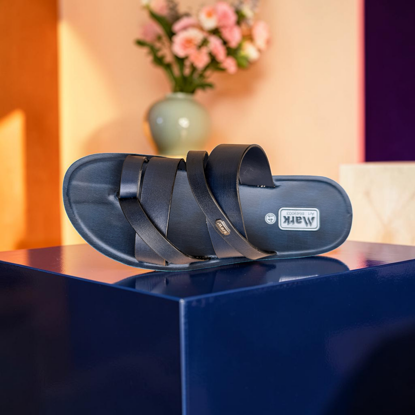 Men’s Premium Navy Sandal with Cross Strap – Stylish Comfortable Casual Slipper- 8649003