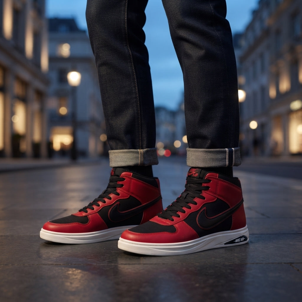 High Neck Sneakers For Men Red-5210