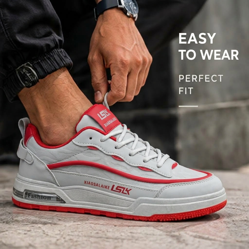 গ্রে & রেড | Men’s Premium Casual Sneakers – 322 RED & Gray