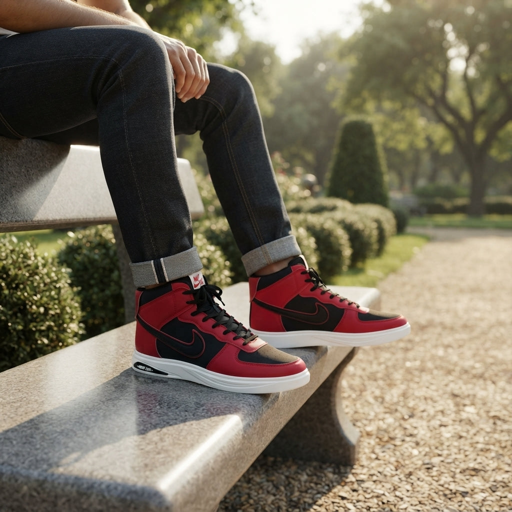 High Neck Sneakers For Men Red-5210