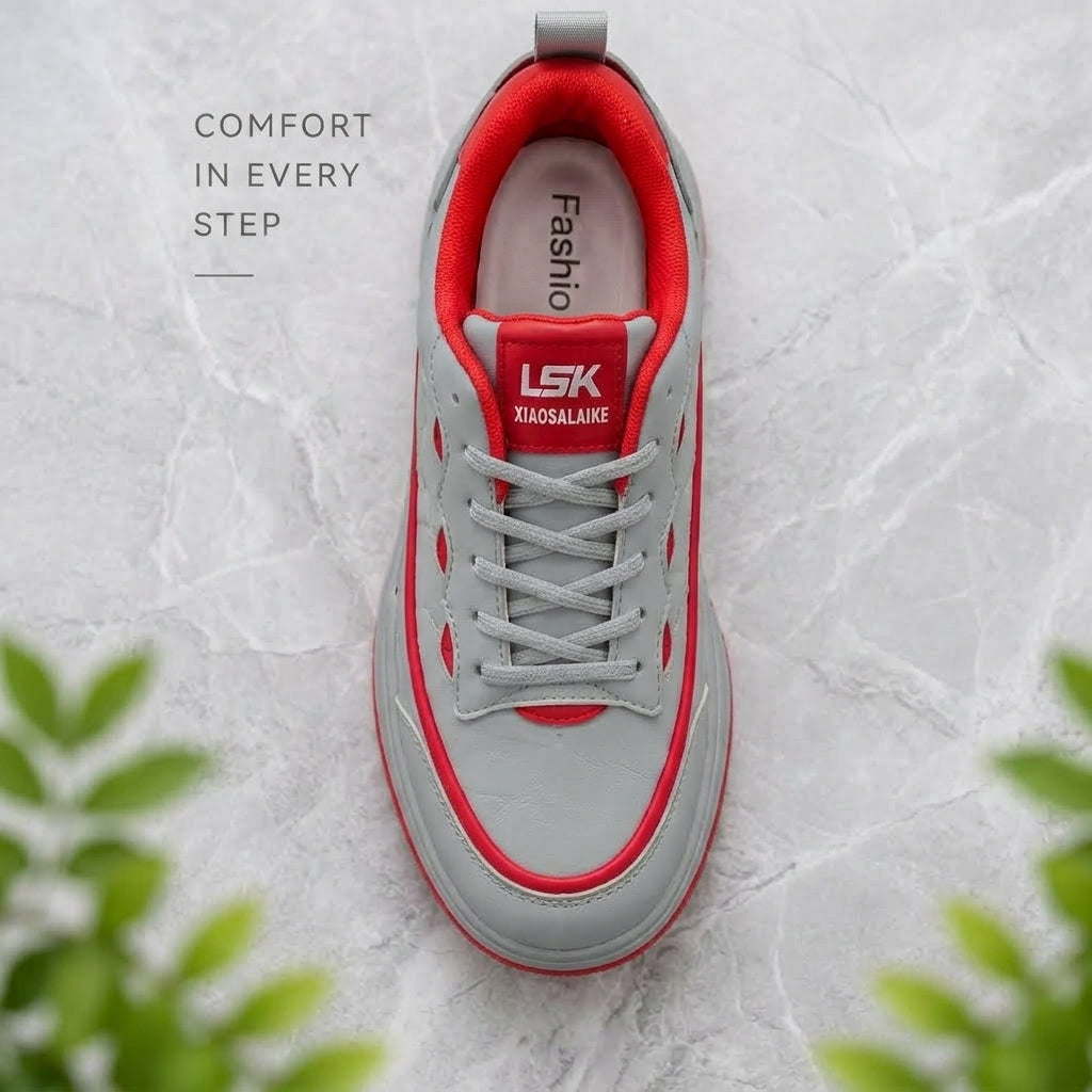 গ্রে & রেড | Men’s Premium Casual Sneakers – 322 RED & Gray
