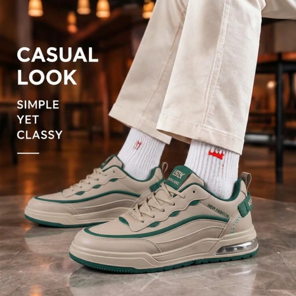 গ্রিন & ক্রিম | Men’s Premium Casual Sneakers – 322 Green & Cream