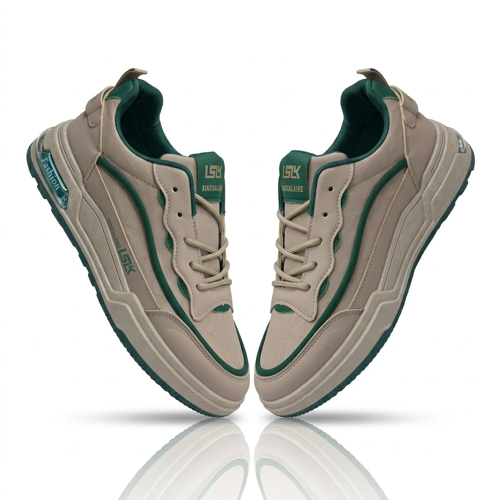 গ্রিন & ক্রিম | Men’s Premium Casual Sneakers – 322 Green & Cream