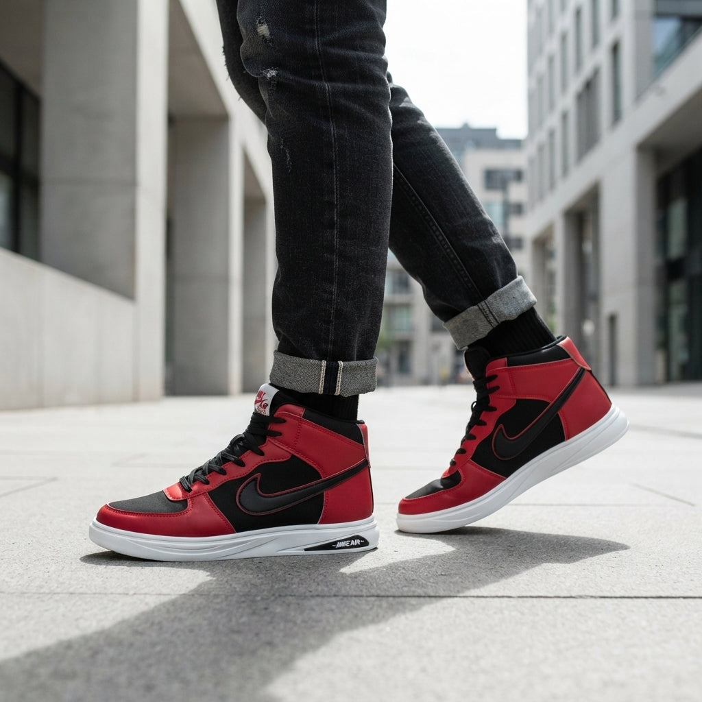 High Neck Sneakers For Men Red-5210