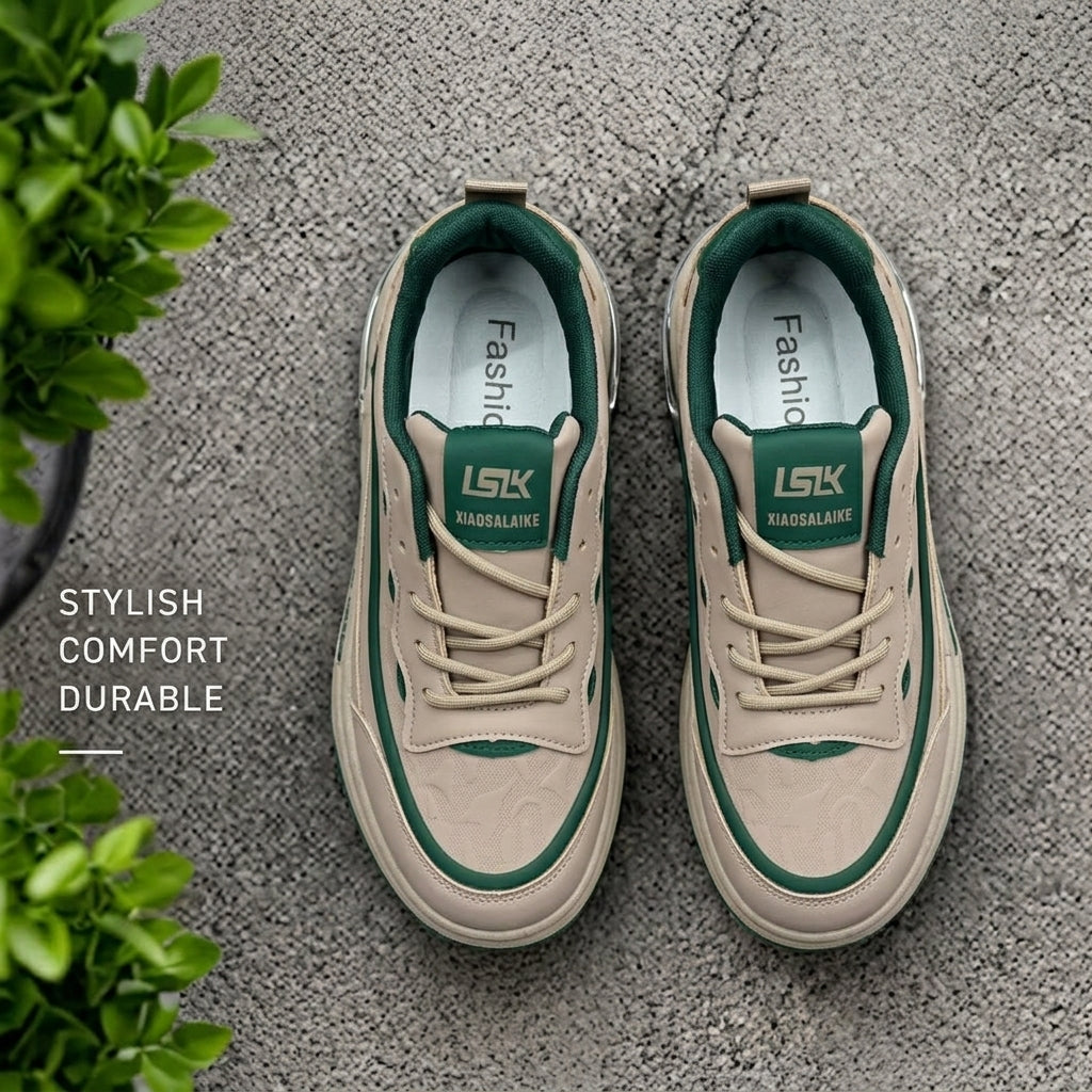 গ্রিন & ক্রিম | Men’s Premium Casual Sneakers – 322 Green & Cream