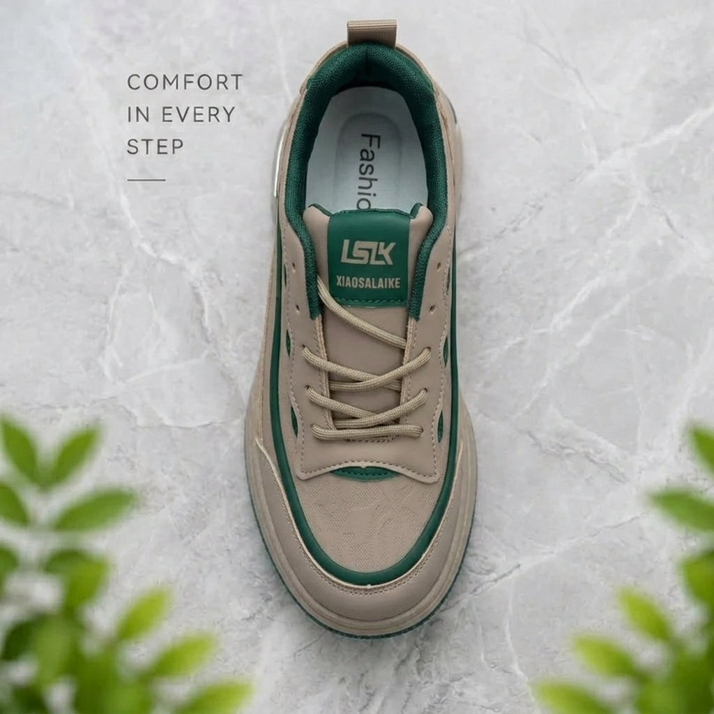 গ্রিন & ক্রিম | Men’s Premium Casual Sneakers – 322 Green & Cream