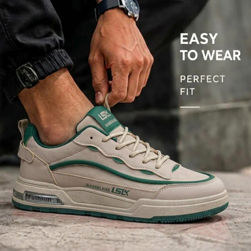 গ্রিন & ক্রিম | Men’s Premium Casual Sneakers – 322 Green & Cream